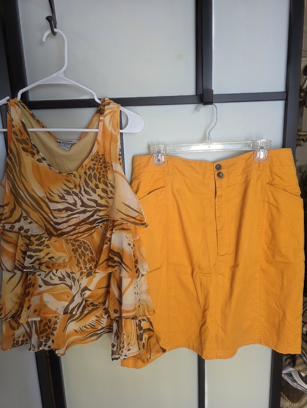 Two Piece Orange Animal Print Ruffled Tank Top- Orange Skirt Set Plus Size XL/18